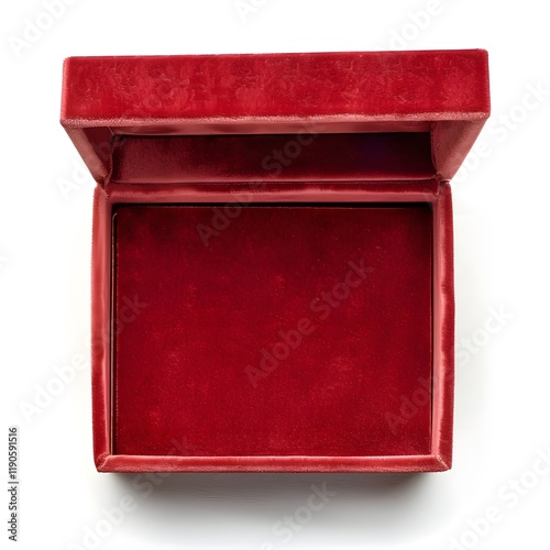 Opened Red Velvet Gift Box on Clean White Background photo