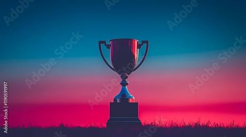 Silhouette of a trophy with a glowing edge on a gradient navy blue background symbolizing appreciation and honor for Father's Day celebration