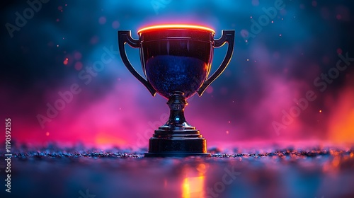 Silhouette of a trophy with a glowing edge on a gradient navy blue background symbolizing appreciation and honor for Father's Day celebration