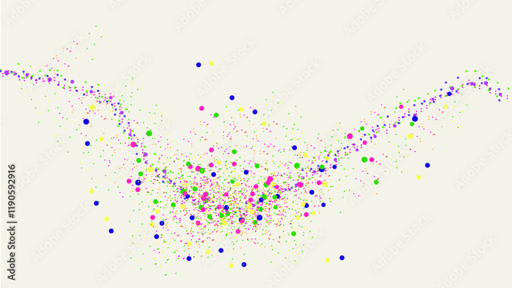This colorful abstract illustration features a dynamic spread of dots in varying sizes and vibrant colors, including pink, green, yellow, purple, and blue, set against a light cream background. This colorful abstract illustration features a dynamic spread of dots in varying sizes and vibrant colors, including pink, green, yellow, purple, and blue, set against a light cream background.