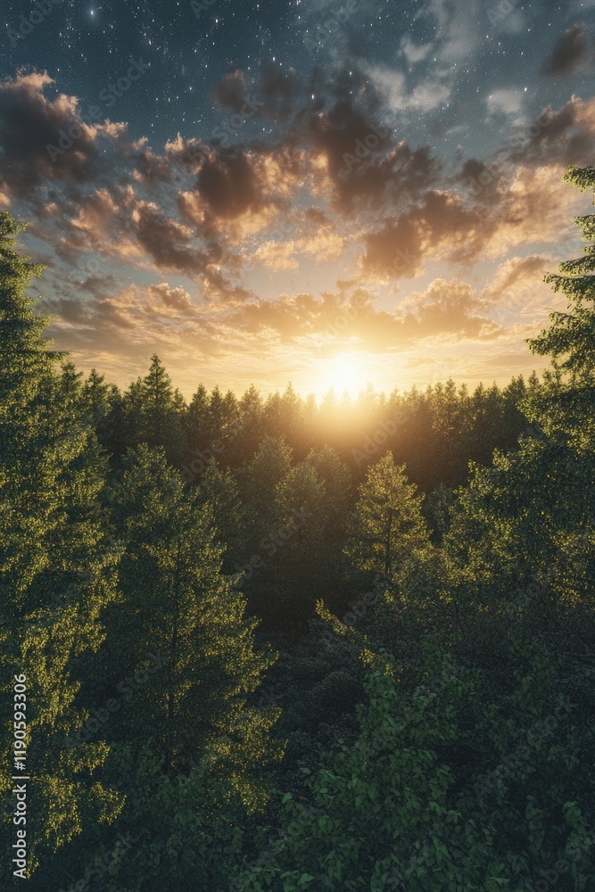 Sunset Over Trees in Forest Sunset Over Trees in Forest