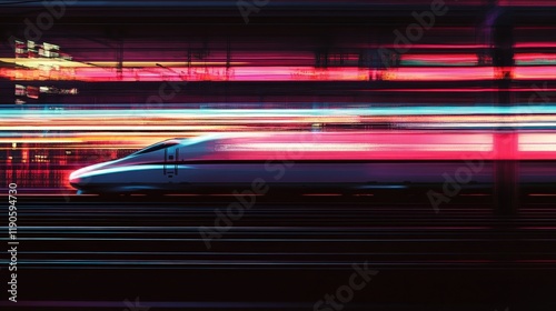 A dynamic clipart of a modern bullet train speeding along the tracks with a blurred motion effect photo