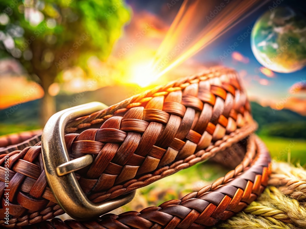 Obraz premium Braided Leather Belt Double Exposure Stock Photo - Rustic Brown Pigtail Design