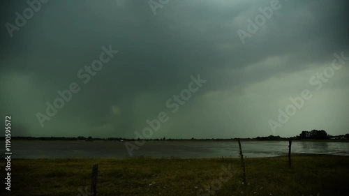 Slow motion video from lightning strikes near a lake 