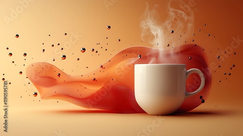 Stylized coffee mug with steam rising on a warm beige background accompanied by abstract geometric elements for a cozy Father's Day celebration theme