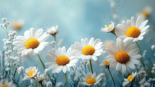 Chamomile flowers isolated against a light grey background, known for their medicinal properties