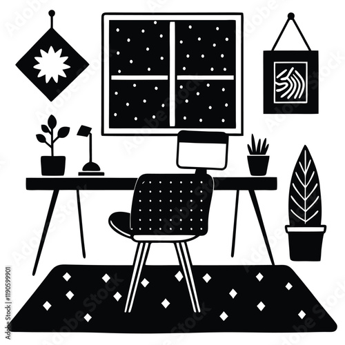 Dreamy Home Office with Woven Rug and Cushy Pillow cozy cushion       