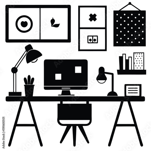 Inspiring Home Workspace with Artistic Flair mood board silhouette    