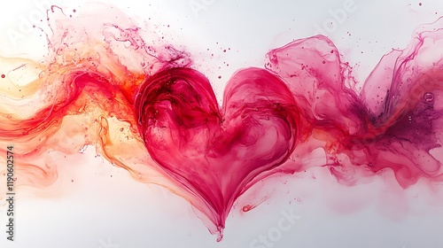 Artistic blend of swirling pink and red colors forming abstract heart shapes over a clean white background evoking a valentines celebration mood