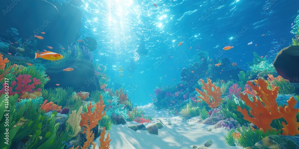 Fototapeta premium Vibrant underwater scene with colorful coral reefs and marine life