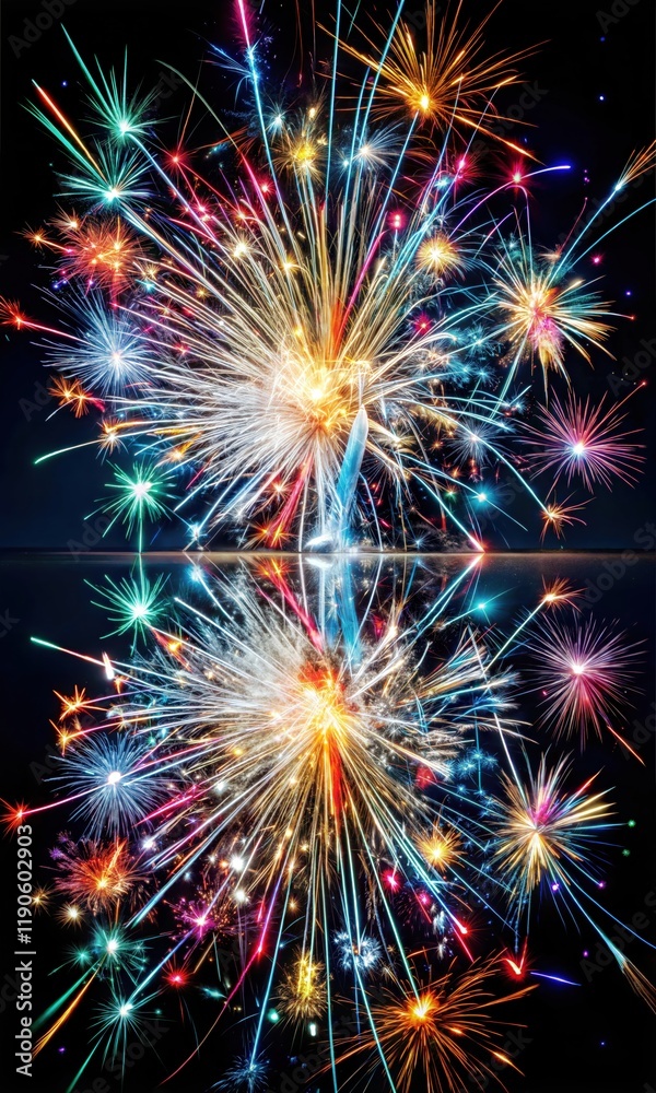 Fototapeta premium Spectacular Fireworks Display Graphic Design Resource – Vibrant Explosions and Colorful Pyrotechnics for Celebrations and Events