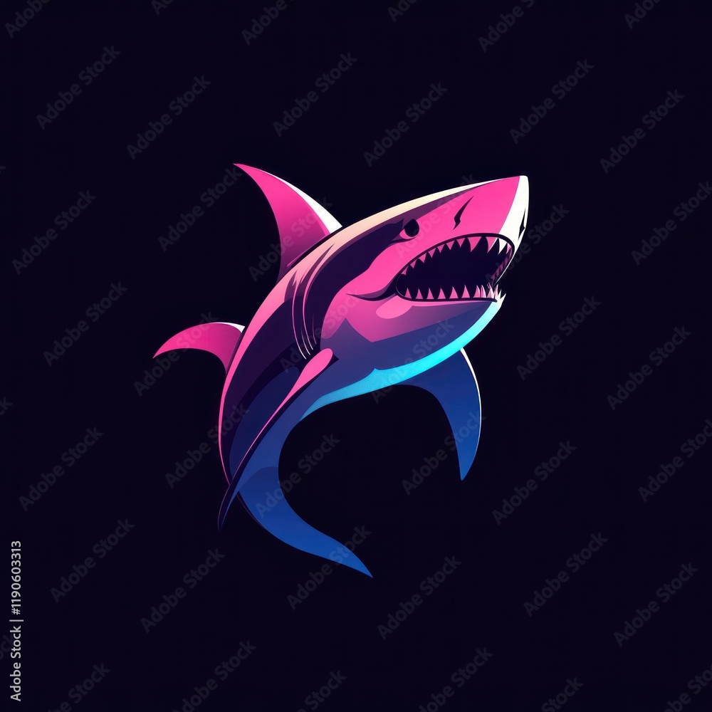 Fototapeta premium Neon Shark Logo Design, Dark Background, Digital Art