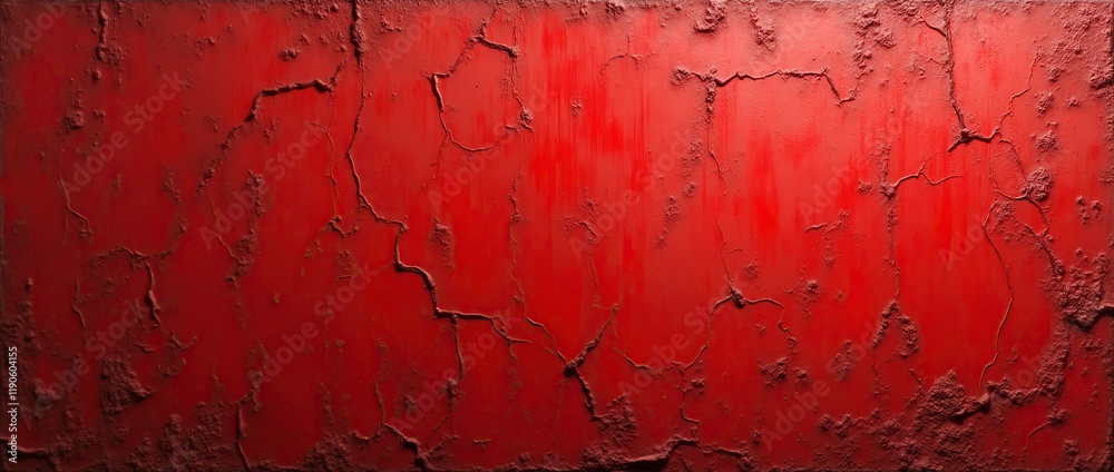 Obraz premium Red wall texture with old shabby paint and plaster cracks.