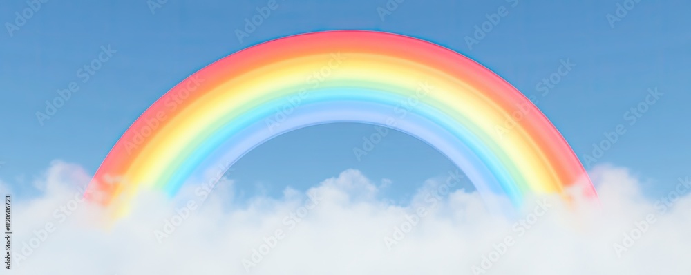 Rainbow arch over clouds, vibrant sky; dreamy backdrop Rainbow arch over clouds, vibrant sky; dreamy backdrop
