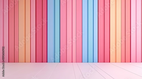 Fototapeta Naklejka Na Ścianę i Meble -  3D valentines pastel stripes background. A vibrant wall featuring vertical stripes in pastel colors, creating a cheerful and modern backdrop.