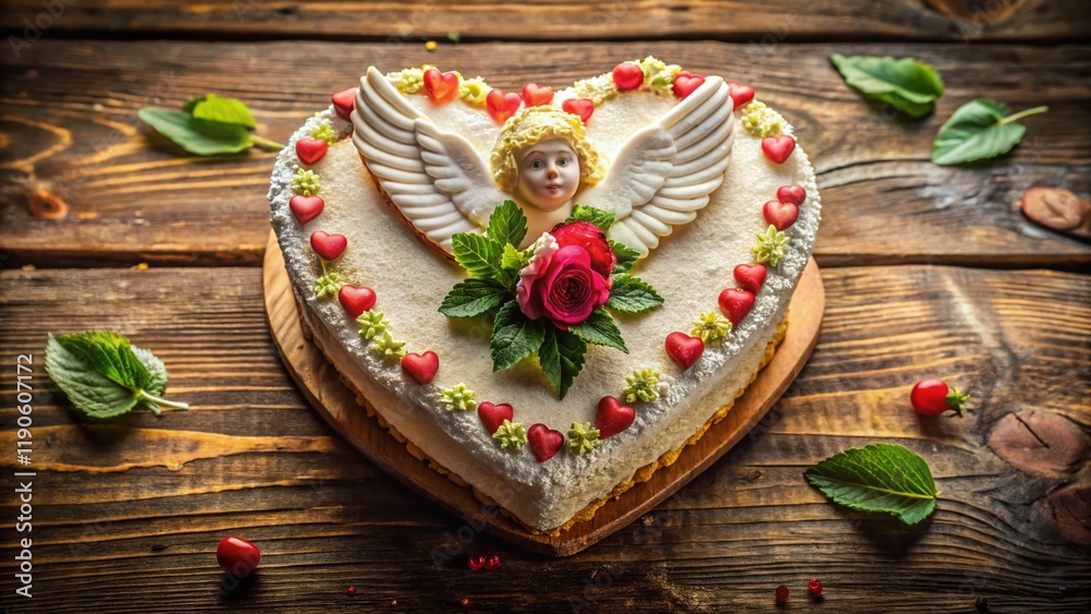 Heavenly Dessert: Angelic Heart-Shaped Cake with Edible Wings Heavenly Dessert: Angelic Heart-Shaped Cake with Edible Wings