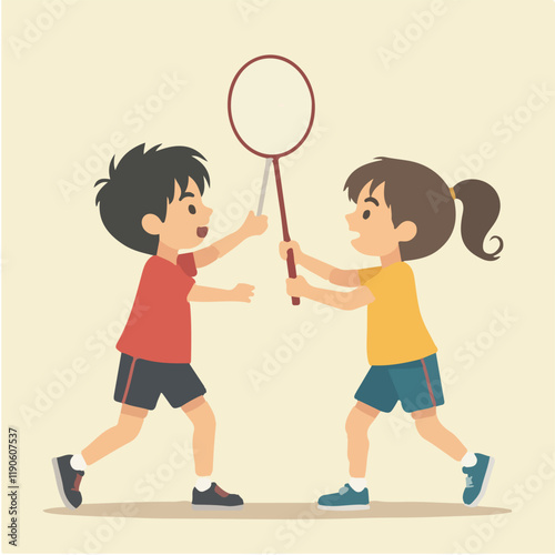 Kids playing badminton, Students playing badminton vector design, paying badminton vector design