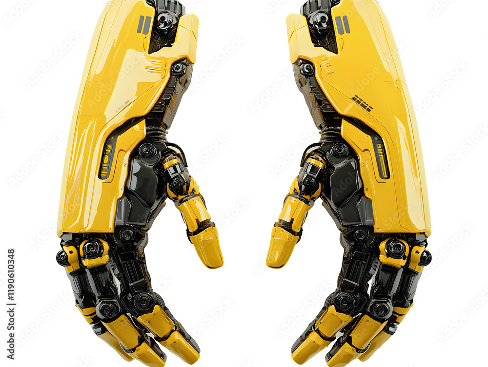 Robotic Yellow Mechanical Hands Grasping and Manipulating with Precision and Control in Futuristic Design Robotic Yellow Mechanical Hands Grasping and Manipulating with Precision and Control in Futuristic Design
