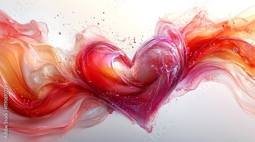 Artistic blend of swirling pink and red colors forming abstract heart shapes over a clean white background evoking a valentines celebration mood
