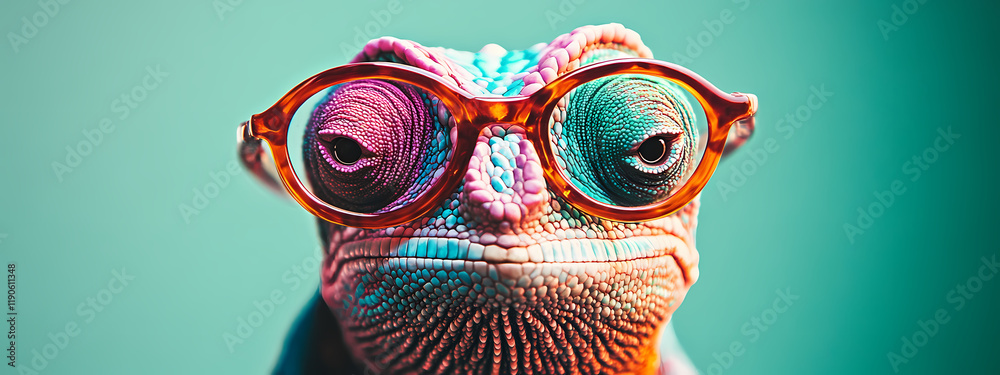 Fototapeta premium Colorful Chameleon on a Bold Green Background