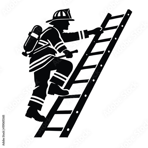 Firefighter Climbing Ladder