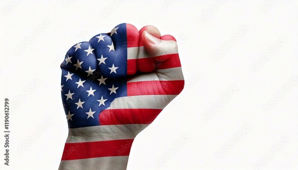 Fototapeta premium Generated image Low key picture of a fist painted in colors of american flag