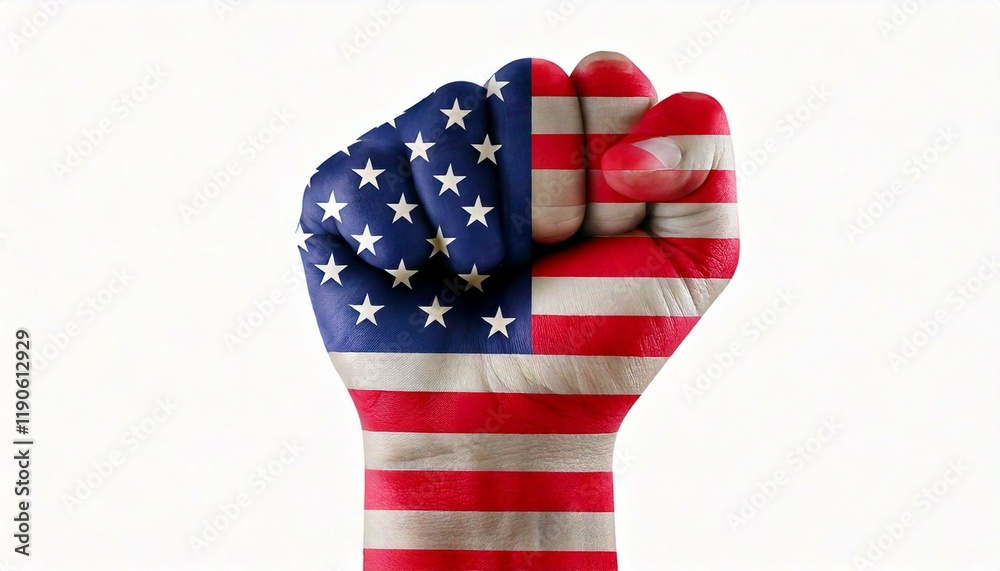 Fototapeta premium Generated image Low key picture of a fist painted in colors of american flag