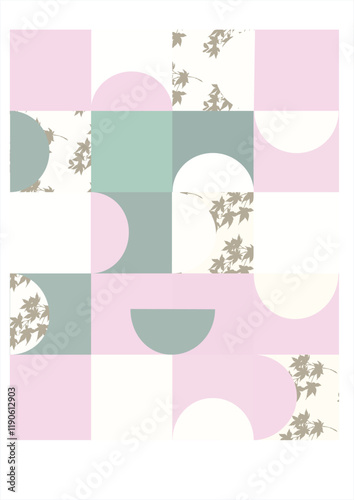 Geometric Abstract Pattern with Semi-Circles and Leaf Texture. Modern Background.
