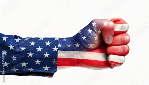 Generated image Low key picture of a fist painted in colors of american flag