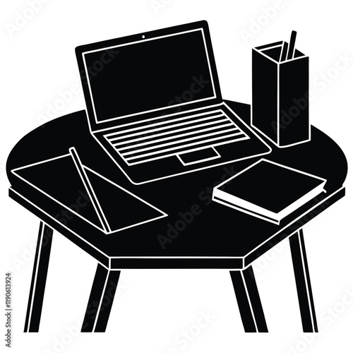 Professional Workspace: Elegant Silhouette with Laptop and Documents  