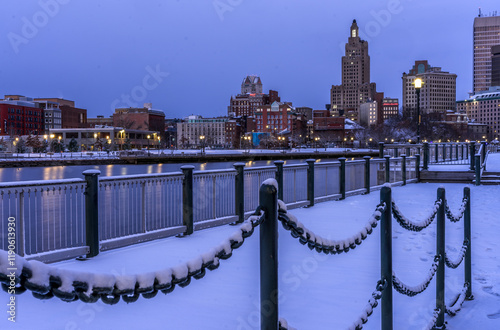 New England city with fresh snow 