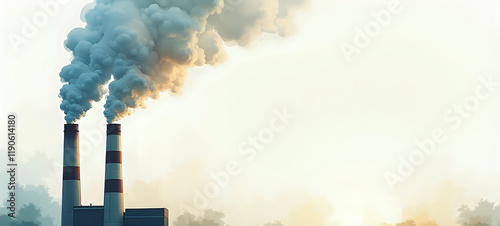  Red and White Striped Industrial Smokestacks with Emissions
