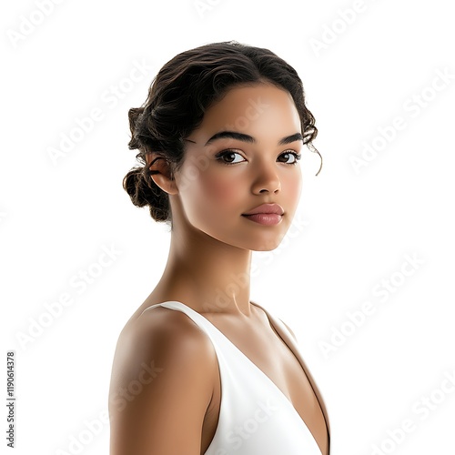 Elegant Woman:  Soft Lighting, Subtle Makeup, and Classic Pose photo