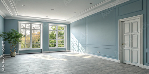 Charming Modern Interior Room Featuring a Neutral Dusty Blue Color Scheme for Inviting Feel