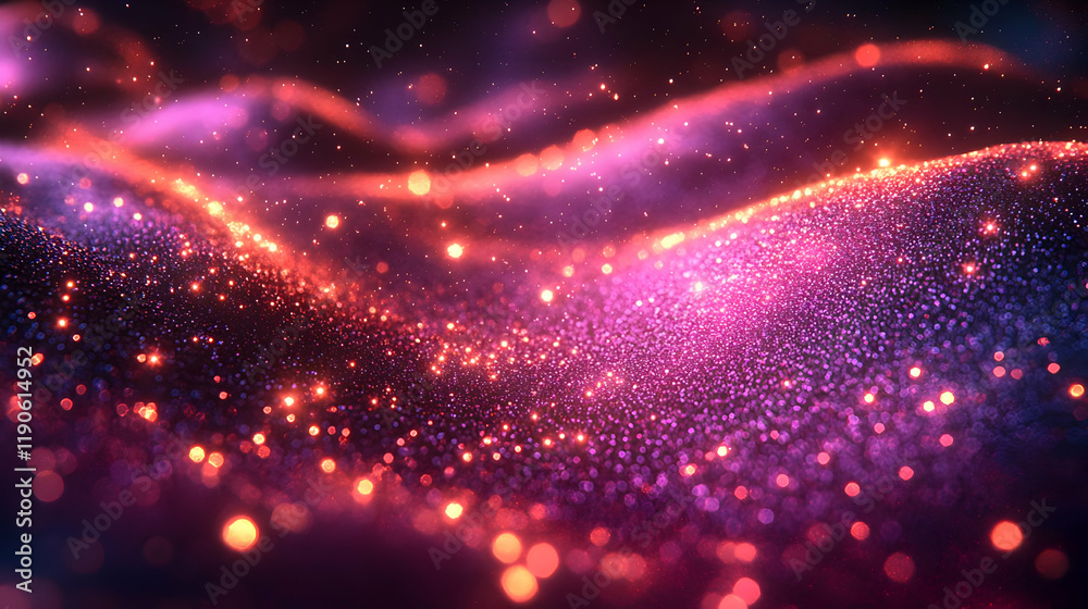 Abstract background with vibrant glowing particles and dynamic wave motion. Shimmering glitter and sparkle create a festive and energetic atmosphere, Abstract background with vibrant glowing particles and dynamic wave motion. Shimmering glitter and sparkle create a festive and energetic atmosphere,