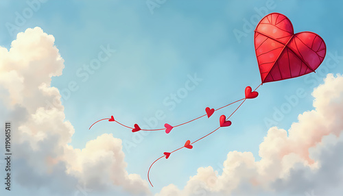 Wallpaper Mural Whimsical Red Heart Kite Flying in Cloudy Blue Sky Torontodigital.ca