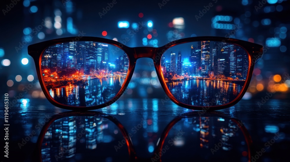 Night cityscape reflected in eyeglasses. (1) Night cityscape reflected in eyeglasses. (1)