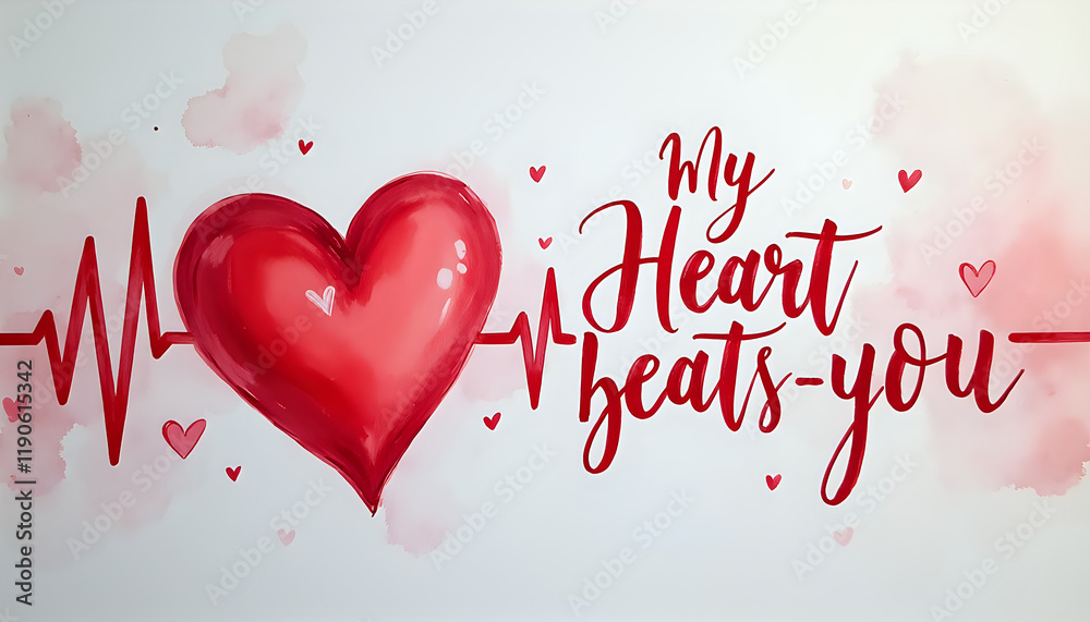custom made wallpaper toronto digitalWatercolor heartbeat illustration with romantic message