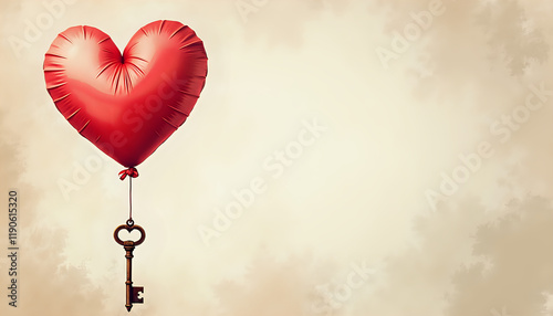 Wallpaper Mural Vintage Style Heart Balloon with Ornate Key in Romantic Beige Setting Torontodigital.ca