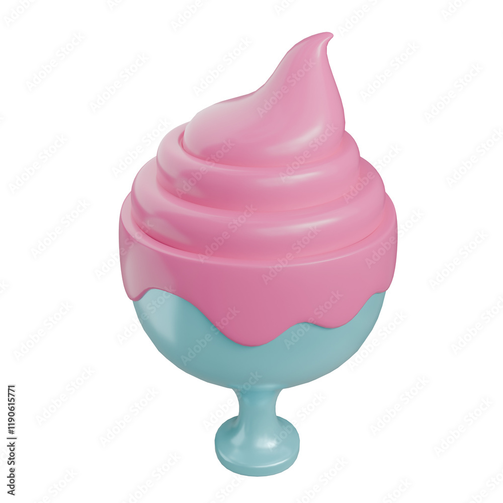 3D Cartoon Ice Cream Sundae in Pink and Blue Pastel Colors 3D Cartoon Ice Cream Sundae in Pink and Blue Pastel Colors