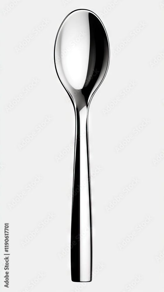 Shiny Silver Spoon on White Background - Elegant Tableware for Culinary Presentation Shiny Silver Spoon on White Background - Elegant Tableware for Culinary Presentation