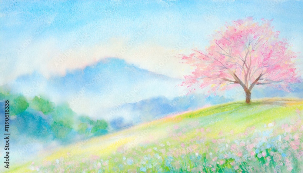 Fototapeta premium 穏やかな春のイラスト風景画