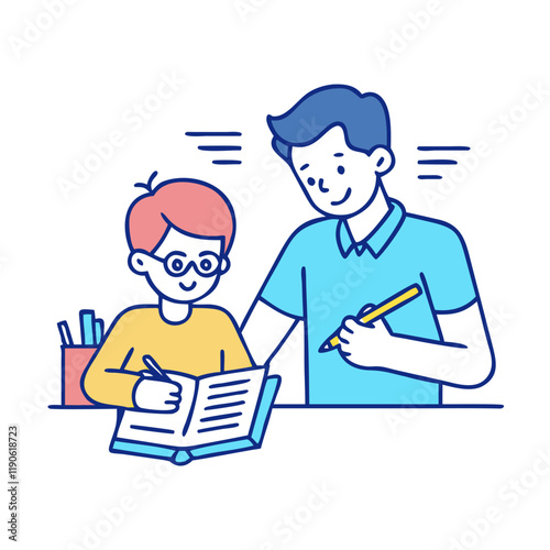 parent helping child with homework icon