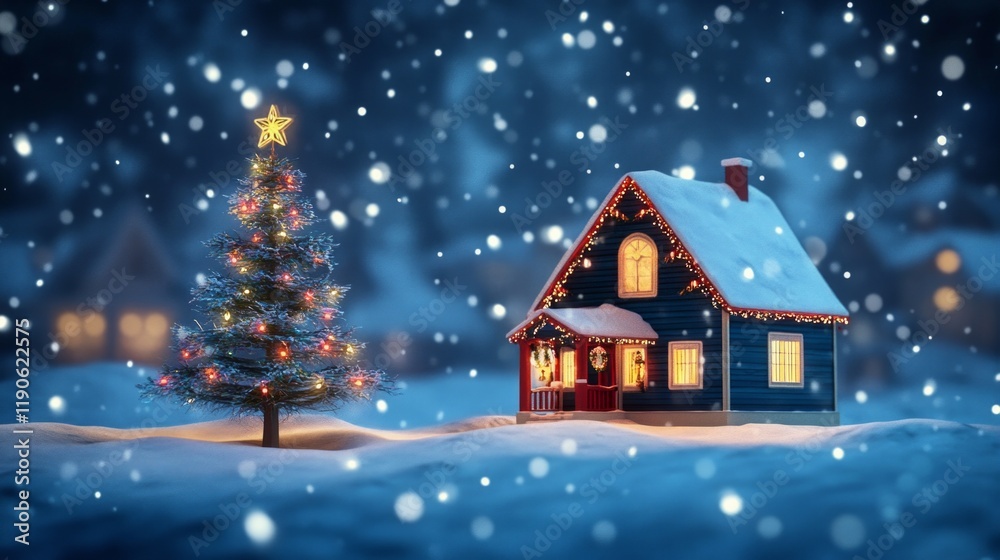Naklejka premium christmas house in the night