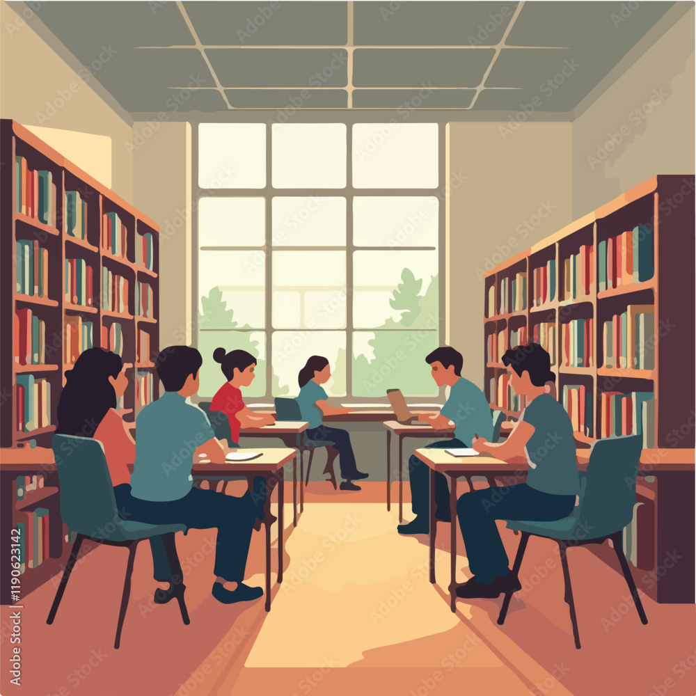 Students in Library vector illustration design, universality library vector design Students in Library vector illustration design, universality library vector design