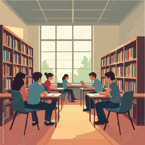 Students in Library vector illustration design, universality library vector design