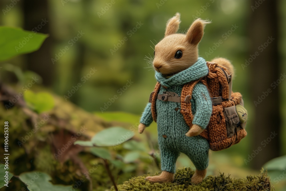 knitted squirrel in the forest knitted squirrel in the forest