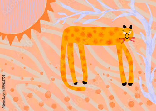 Cheetah animal in colorful landscape illustration photo