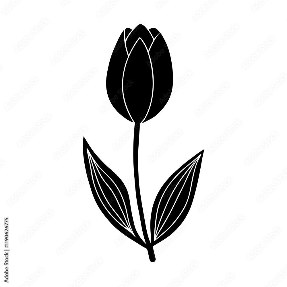 Obraz premium Tulip Flower Silhouette Vector Art Illustration - Black Silhouette Design