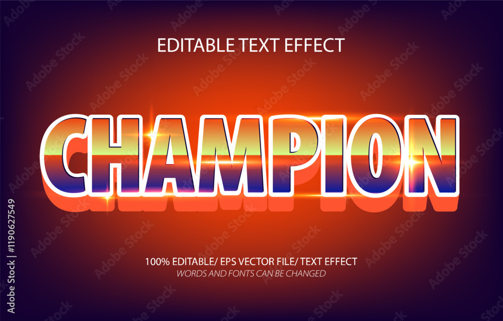 Champion editable text effect, 3D editable text template. Champion editable text effect, 3D editable text template.